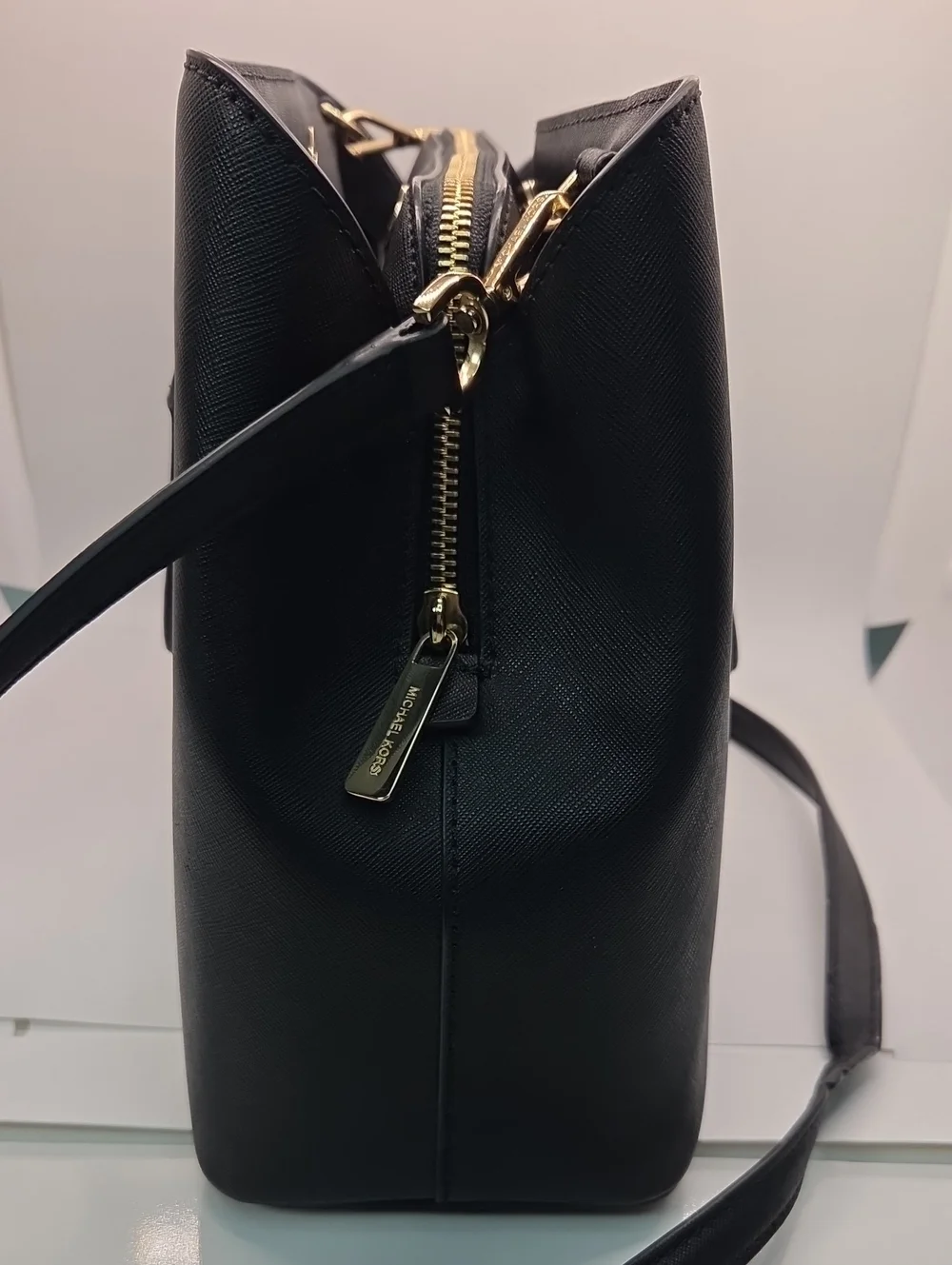 Michael Kors Savannah Large Black Saffiano Satchel with Gold Hardware